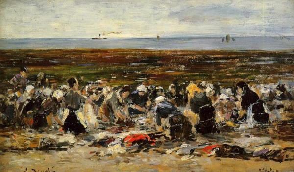 Etretat, Laundresses On The Beach, Low Tide by Eugène-louis Boudin