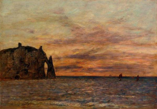 Etretat: The Falaise D'aval At Sunset by Eugène-louis Boudin