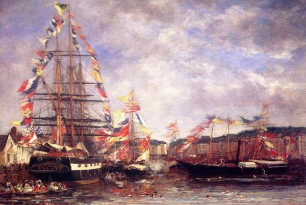 Festival In The Harbor Of Honfleur by Eugène-louis Boudin