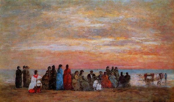 Figures On The Beach At Trouville by Eugène-louis Boudin