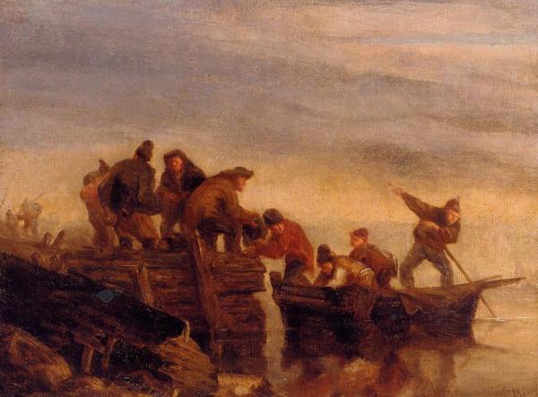 Fishermen By The Water by Eugène-louis Boudin