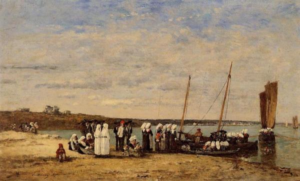 Fishermen Of Kerhor Receiving A Blessing At Plougastel by Eugène-louis Boudin