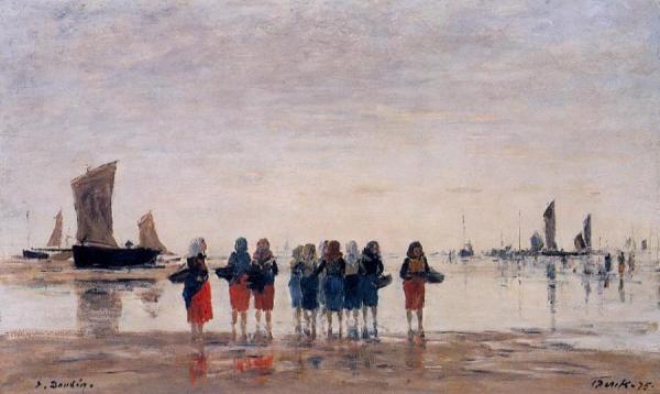 Fisherwomen At Berck by Eugène-louis Boudin