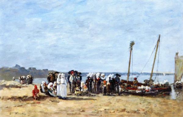 Fisherwomen Of Kerhor Receiving A Blessing At Plougastel by Eugène-louis Boudin