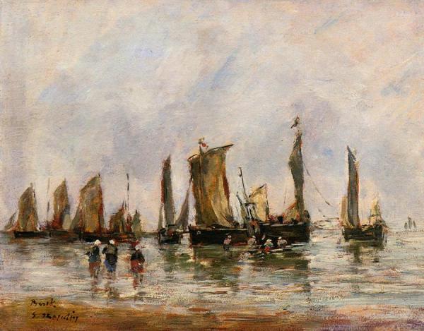 Fishing Boats At Berck by Eugène-louis Boudin