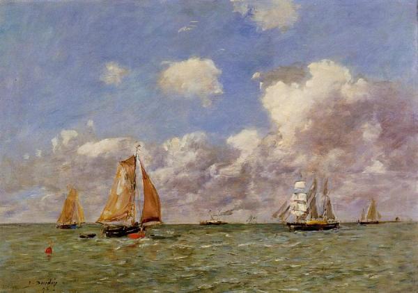 Fishing Boats At Sea by Eugène-louis Boudin