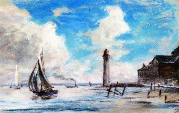 Honfleur, Shore, Sailboats And Lighthouse by Eugène-louis Boudin