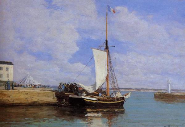 Honfleur, The Port, Docked Sailboat by Eugène-louis Boudin