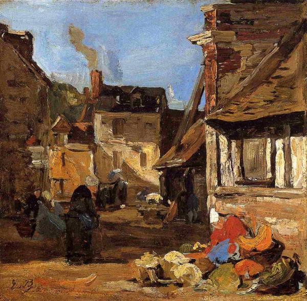 Honfleur, The Saint Catherine Market Place by Eugène-louis Boudin