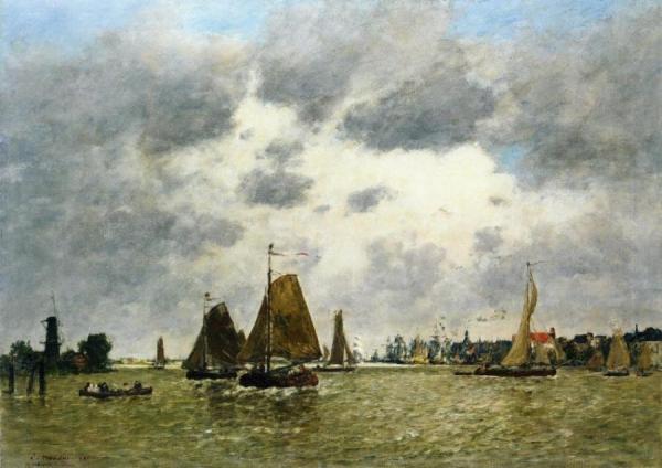 La Meuse At Dordrecht by Eugène-louis Boudin