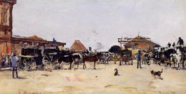 La Place De La Gare, Deauville by Eugène-louis Boudin