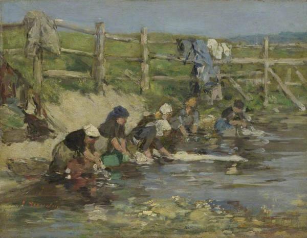Laundresses By A Stream by Eugène-louis Boudin