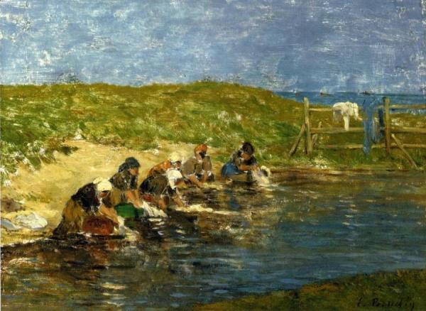 Laundresses By The Sea by Eugène-louis Boudin