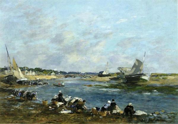 Laundresses On A Branch Of The Touques by Eugène-louis Boudin