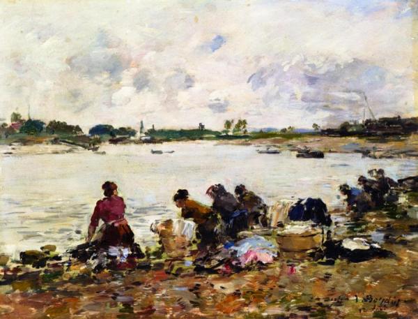 Laundresses On The Banks Of The Touques by Eugène-louis Boudin