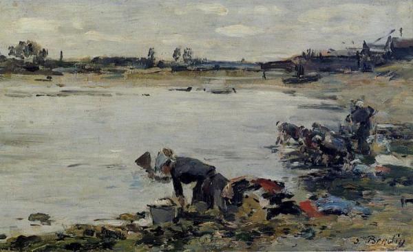 Laundresses On The Banks Of The Touques by Eugène-louis Boudin