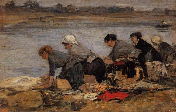 Laundresses On The Banks Of The Touques by Eugène-louis Boudin