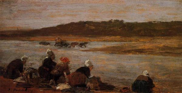 Laundresses On The Banks Of The Touques by Eugène-louis Boudin
