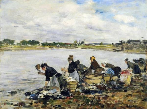 Laundresses On The Banks Of The Touques by Eugène-louis Boudin