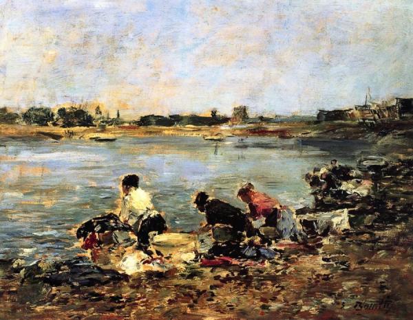 Laundresses On The Banks Of The Touques by Eugène-louis Boudin