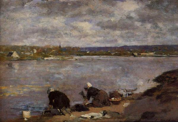 Laundresses On The Banks Of The Touques by Eugène-louis Boudin