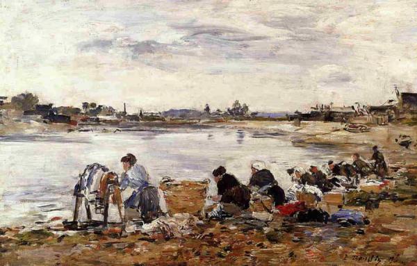 Laundresses On The Banks Of The Touques by Eugène-louis Boudin