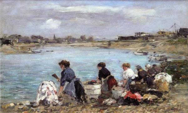 Laundresses On The Banks Of The Touques by Eugène-louis Boudin