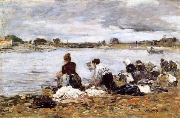 Laundresses On The Banks Of The Touques by Eugène-louis Boudin