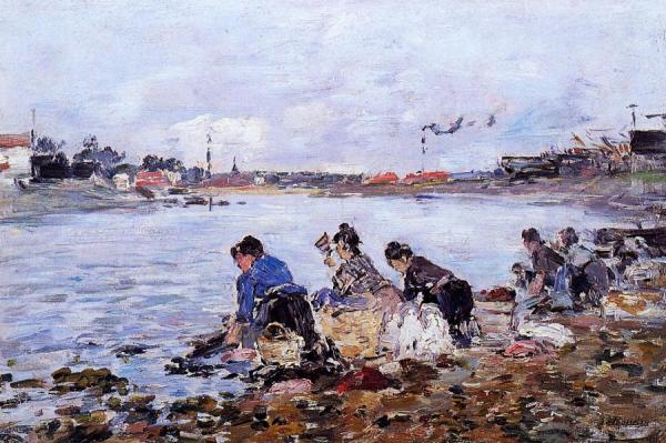 Laundresses On The Banks Of The Touques by Eugène-louis Boudin