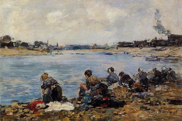 Laundresses On The Banks Of The Touques by Eugène-louis Boudin