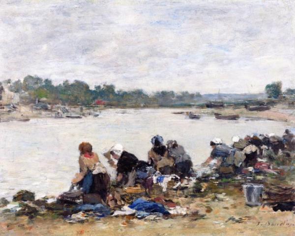 Laundresses On The Banks Of The Touques by Eugène-louis Boudin