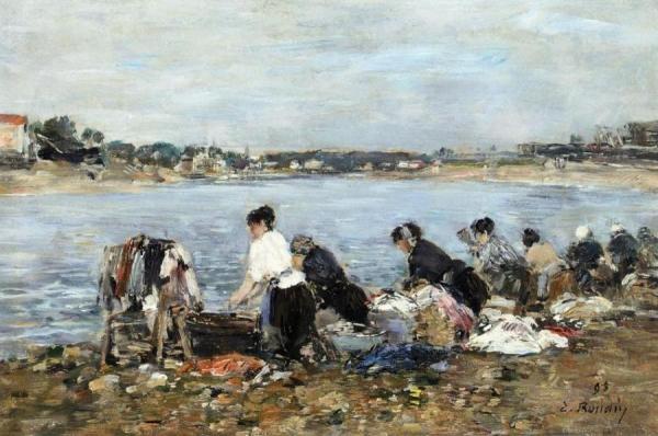 Laundresses On The Banks Of The Touques by Eugène-louis Boudin