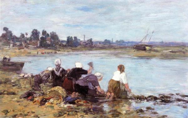 Laundresses On The Banks Of The Touques by Eugène-louis Boudin