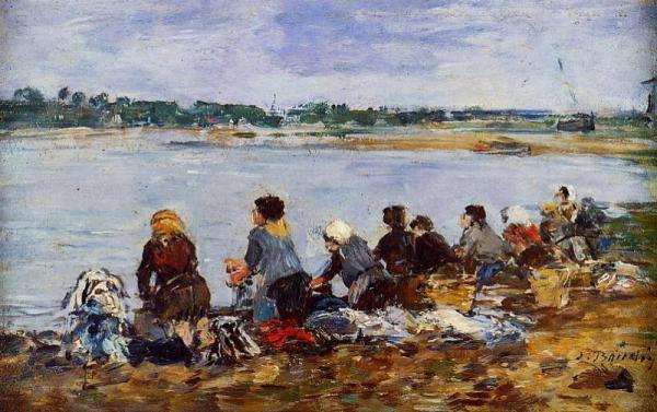 Laundresses On The Banks Of The Touques by Eugène-louis Boudin