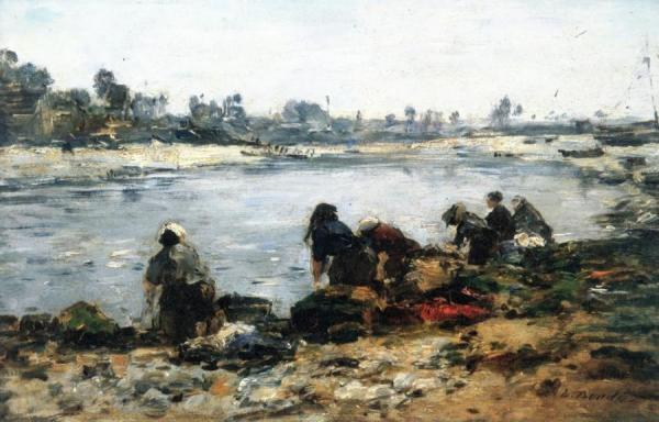 Laundresses On The Banks Of The Touques by Eugène-louis Boudin