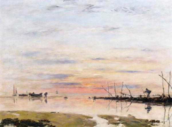 Le Havre, Sunset Over The River by Eugène-louis Boudin