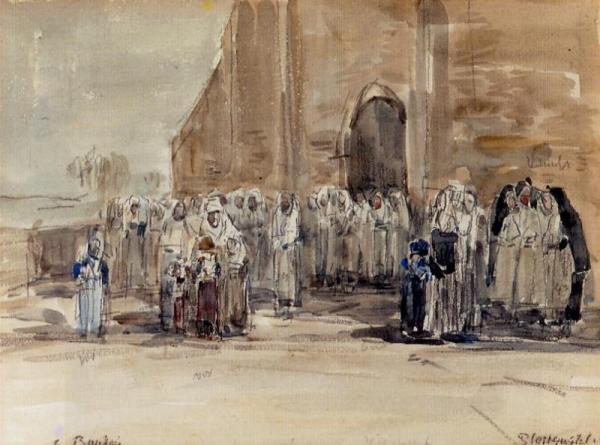 Leaving Mass At Plougastel by Eugène-louis Boudin