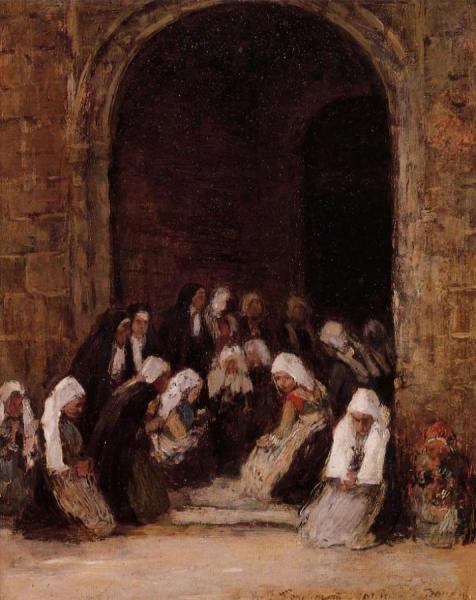 Leaving Mass In Brittany by Eugène-louis Boudin
