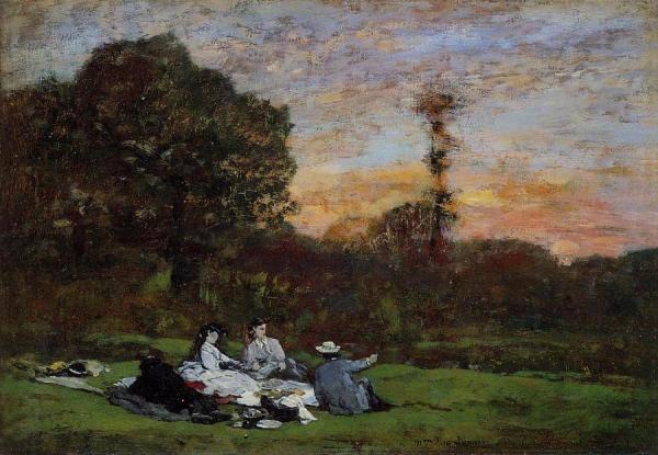 Luncheon On The Grass, The Family Of Eugene Manet by Eugène-louis Boudin