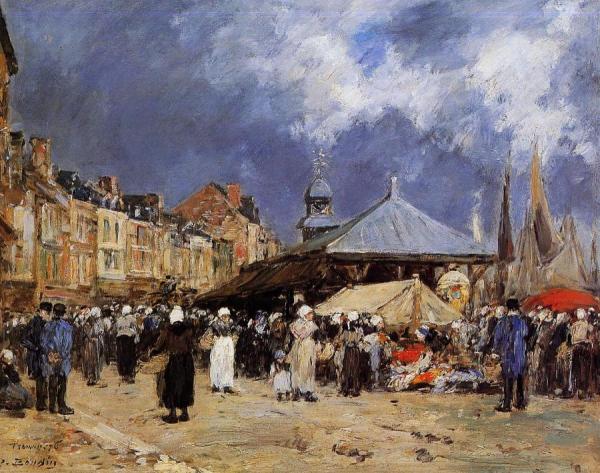 Market At Trouville by Eugène-louis Boudin