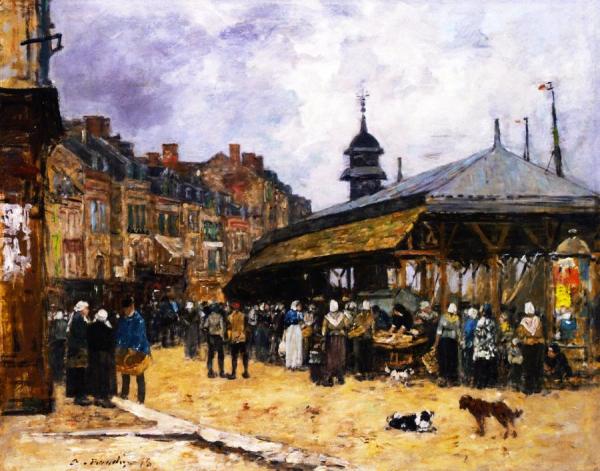 Market At Trouville by Eugène-louis Boudin