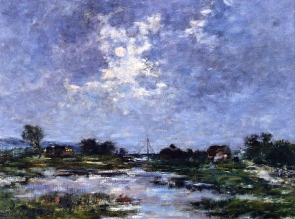 Moonlight On The Marshes, The Touques by Eugène-louis Boudin