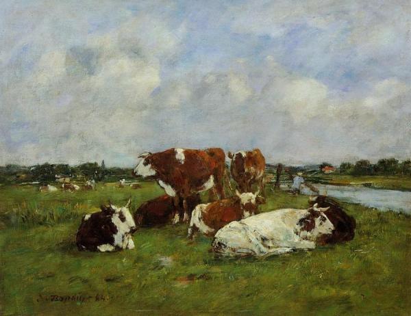 Pasturage On The Banks Of The Touques by Eugène-louis Boudin