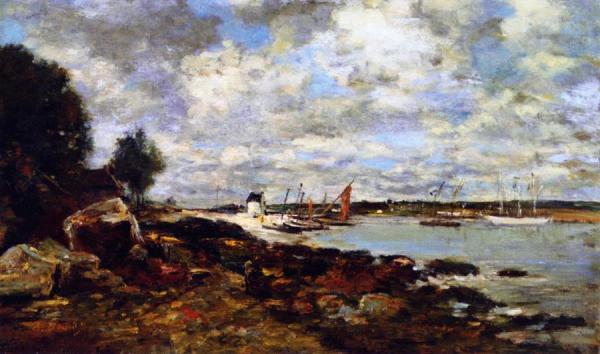 Plougastel, Along The Shore Of The Bay by Eugène-louis Boudin