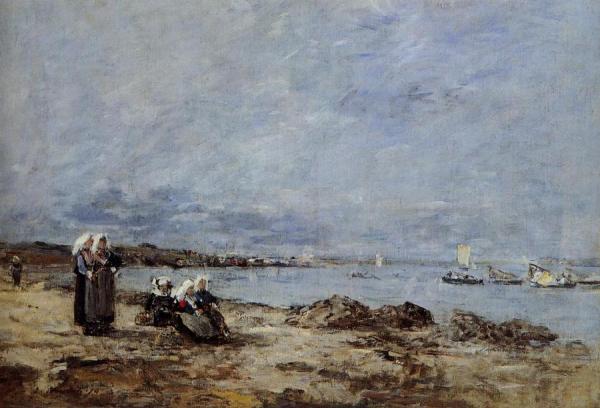 Plougastel, Women Waiting For The Ferry by Eugène-louis Boudin