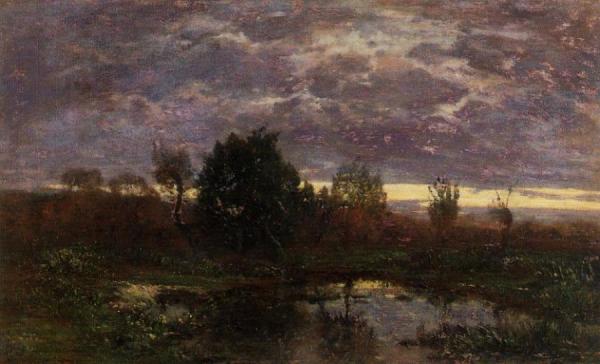 Pond At Sunset by Eugène-louis Boudin
