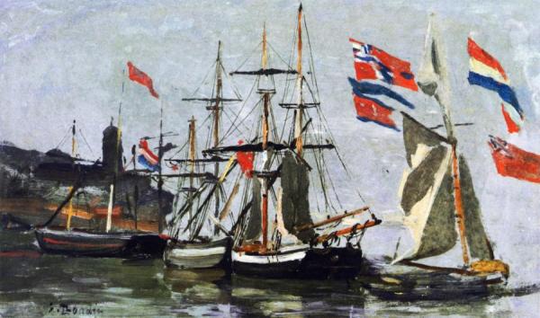 Port, Banners by Eugène-louis Boudin