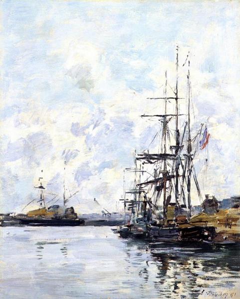 Port, Sailboats At Anchor by Eugène-louis Boudin
