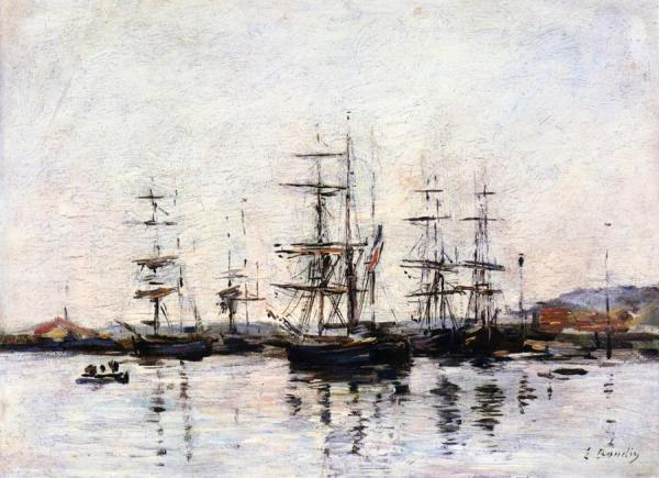 Port, Sailboats At Anchor by Eugène-louis Boudin