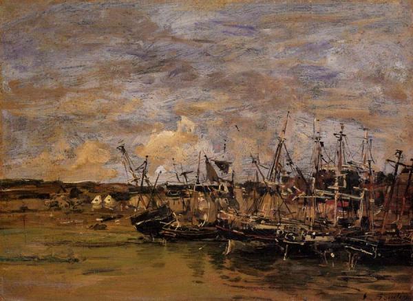 Portrieux, Fishing Boats At Low Tide by Eugène-louis Boudin